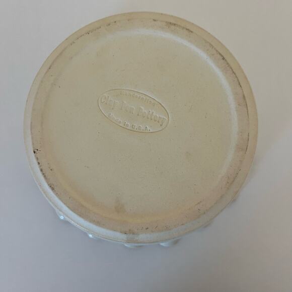 VTG Clay Pen Pottery Bread Warming Bowl Scalloped Double Blue Line Made in USA - Picture 6 of 6